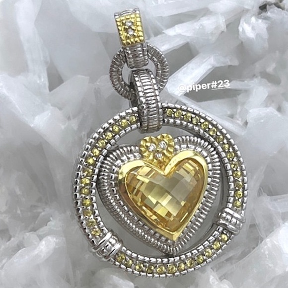 RARE Judith Ripka JR TWO Canary Crystal & Diamond Pendant Enhancer with Xtras - Picture 2 of 11